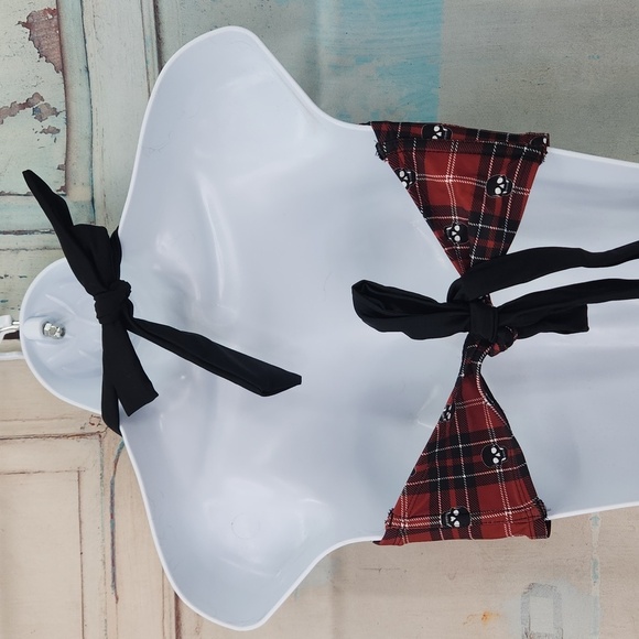 Hot Topic Red Plaid Skull Halter Swim Top Plus Size - Picture 4 of 7